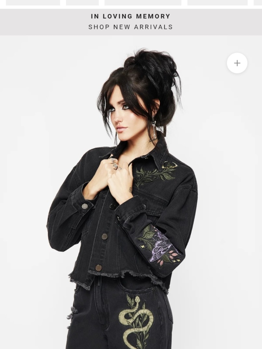 Disturbia Nirah Embroidered Black Cropped Denim Jacket US 10